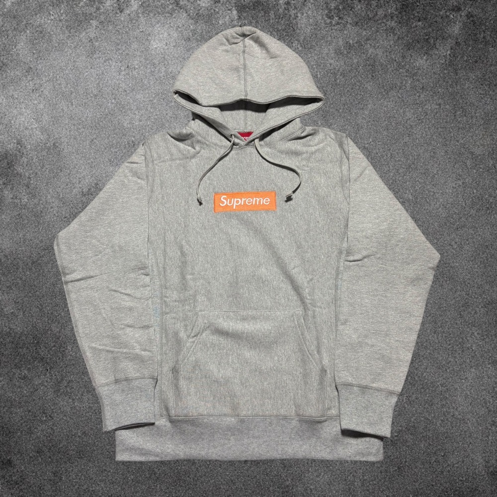 Supreme Box Logo Hooded Sweatshirt Mens Medium Heather Grey Orange BOGO FW17